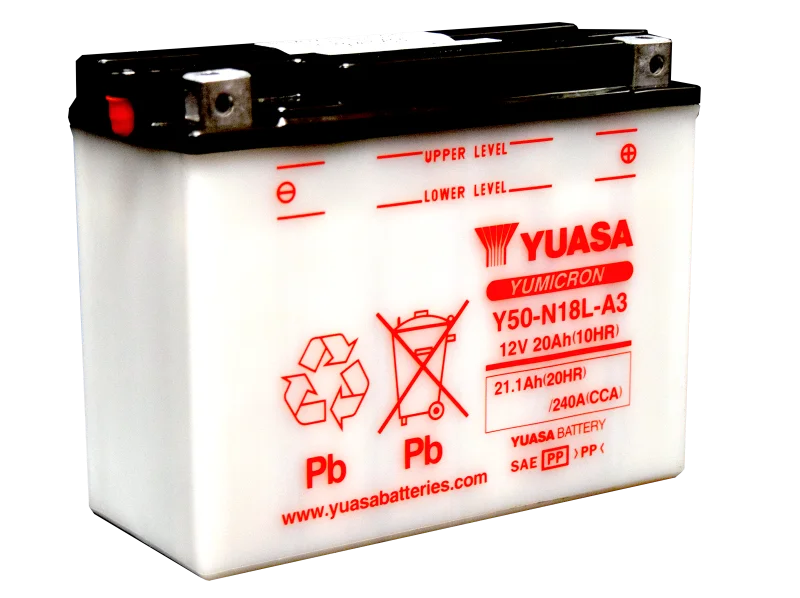 Yuasa Y50-N18L-A3 Yumicron 12-Volt Battery - Side View