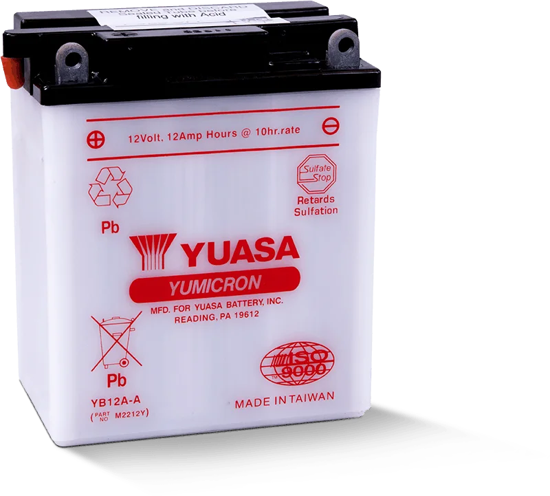 Yuasa YB12A-A Yumicron 12-Volt Battery - Side View