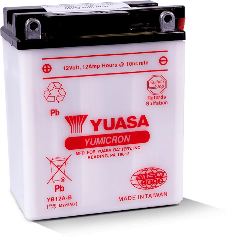 Yuasa YB12A-B Yumicron 12-Volt Battery - Side View