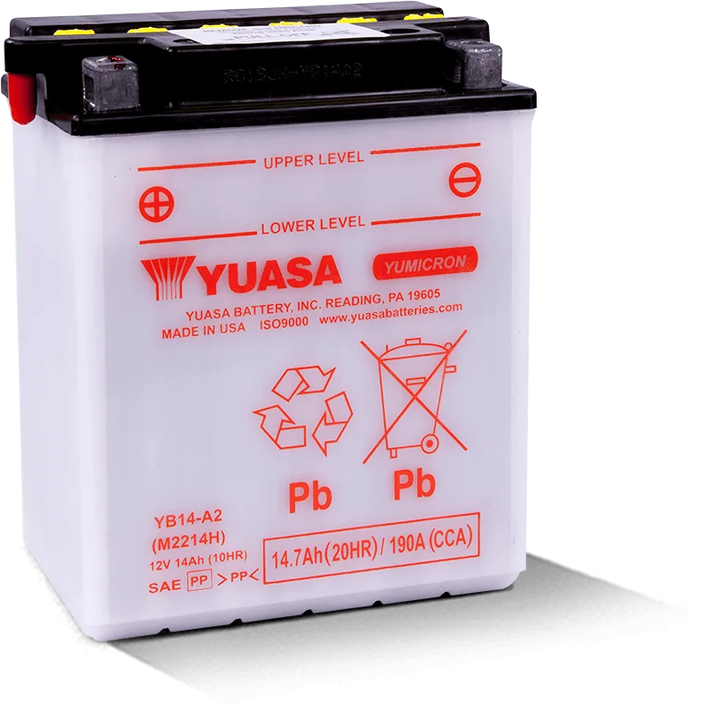 Yuasa YB14-A2 Yumicron CX 12-Volt Battery - Side View