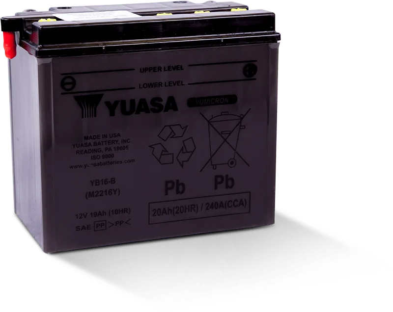 Yuasa YB16-B Yumicron 12-Volt Battery - Side View