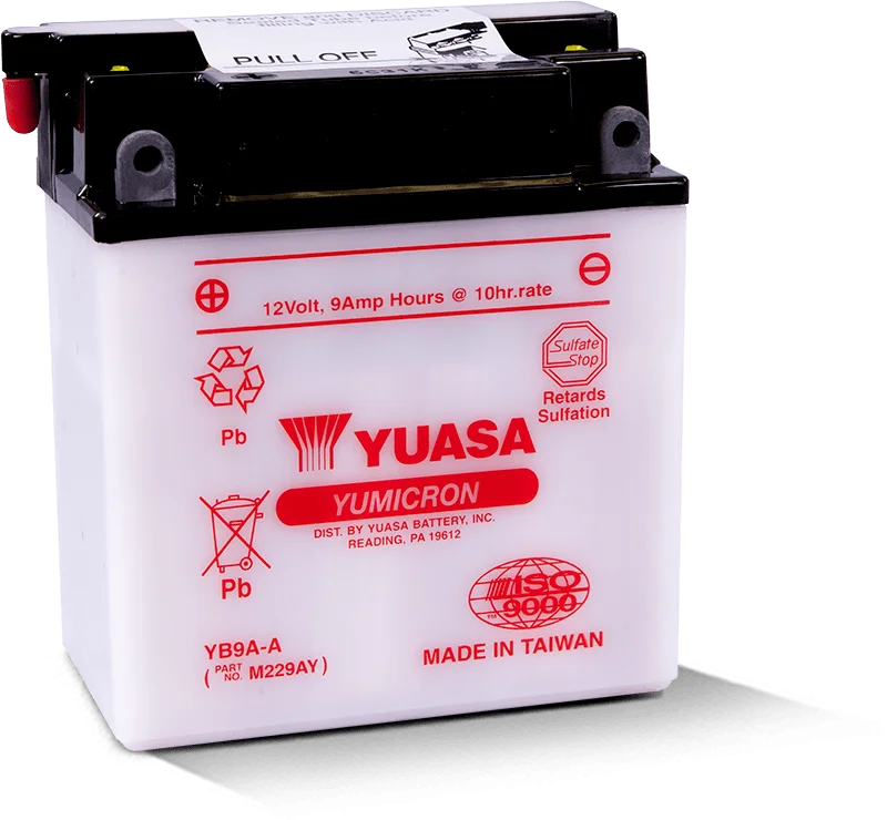 Yuasa YB9A-A Yumicron 12-Volt Battery - Side View