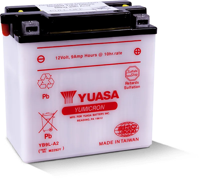 Yuasa YB9L-A2 Yumicron 12-Volt Battery - Side View