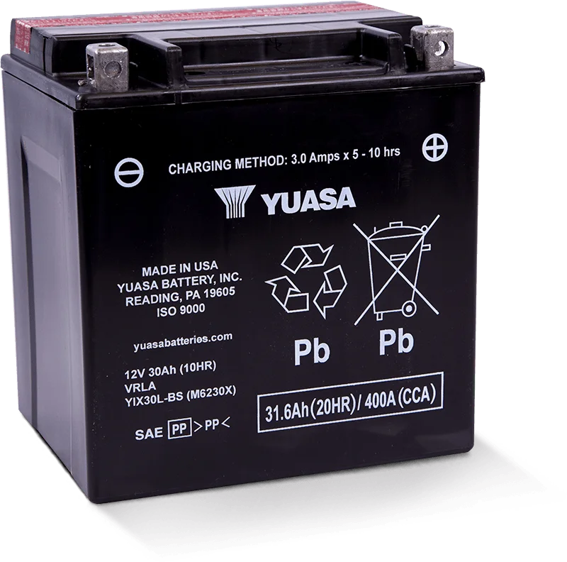 Yuasa YIX30L-BS High Performance Maintenance Free AGM 12-Volt Battery w/Bottle - Side View