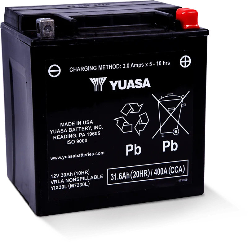 Yuasa YIX30L Maintenance Free AGM 12-Volt Battery - Side View