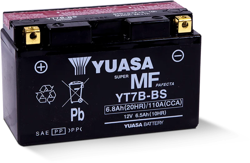 Yuasa YT7B-BS Maintenance Free AGM 12-Volt Battery w/Bottle - Side View