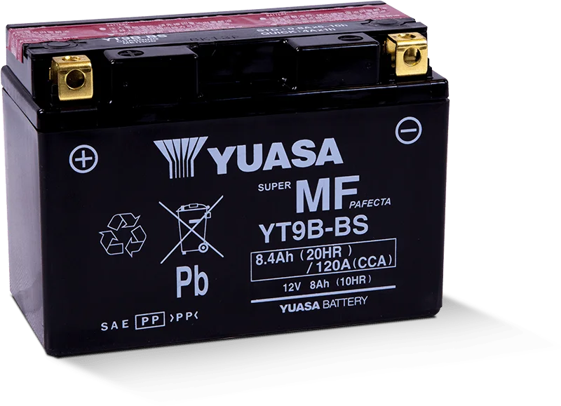 Yuasa YT9B-BS Maintenance Free 12-Volt AGM Battery w/Bottle - Side View