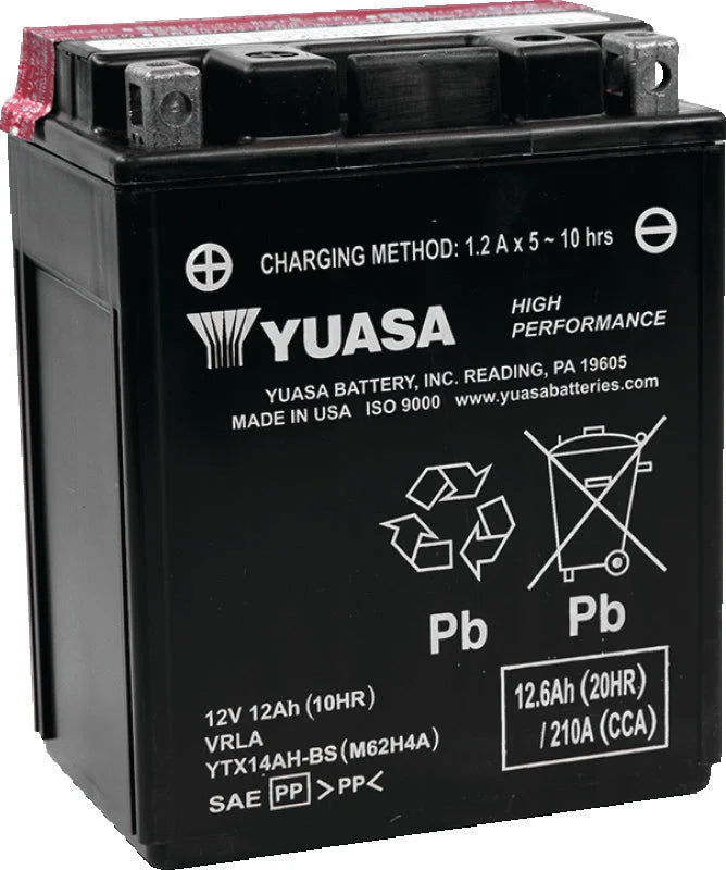 Yuasa YTX14AH-BS High Performance AGM 12-Volt Battery w/Bottle - Main Product View