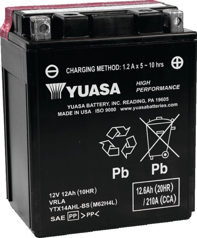 Yuasa YTX14AHL-BS High Performance AGM 12-Volt Battery w/Bottle - Main Product View