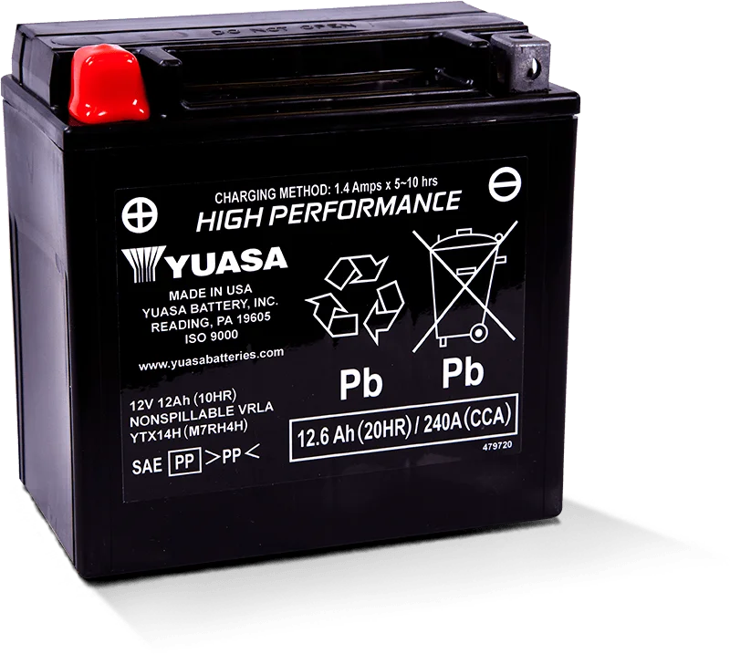 Yuasa YTX14H Maintenance Free AGM 12-Volt Battery
