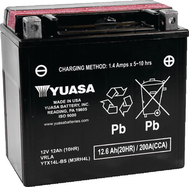 Yuasa YTX14L-BS Maintenance Free AGM 12-Volt Battery w/Bottle - Main Product View