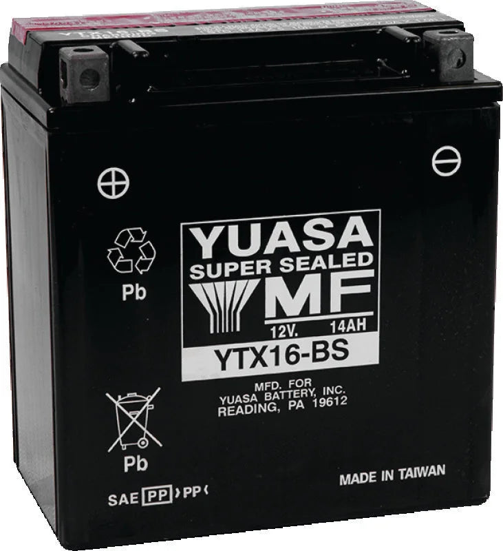 Yuasa YTX16-BS Maintenance Free AGM 12-Volt Battery w/Bottle - Main Product View