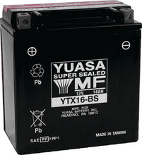 Load image into Gallery viewer, Yuasa YTX16-BS Maintenance Free AGM 12-Volt Battery w/Bottle - Main Product View
