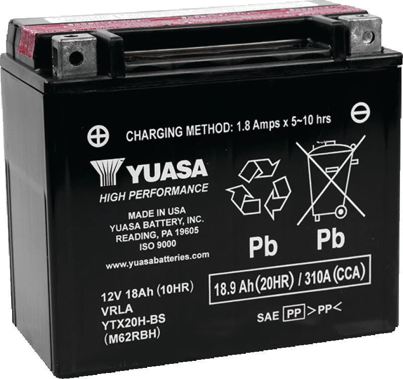 Yuasa YTX20H-BS High Performance AGM 12-Volt Battery w/Bottle - Main Product View