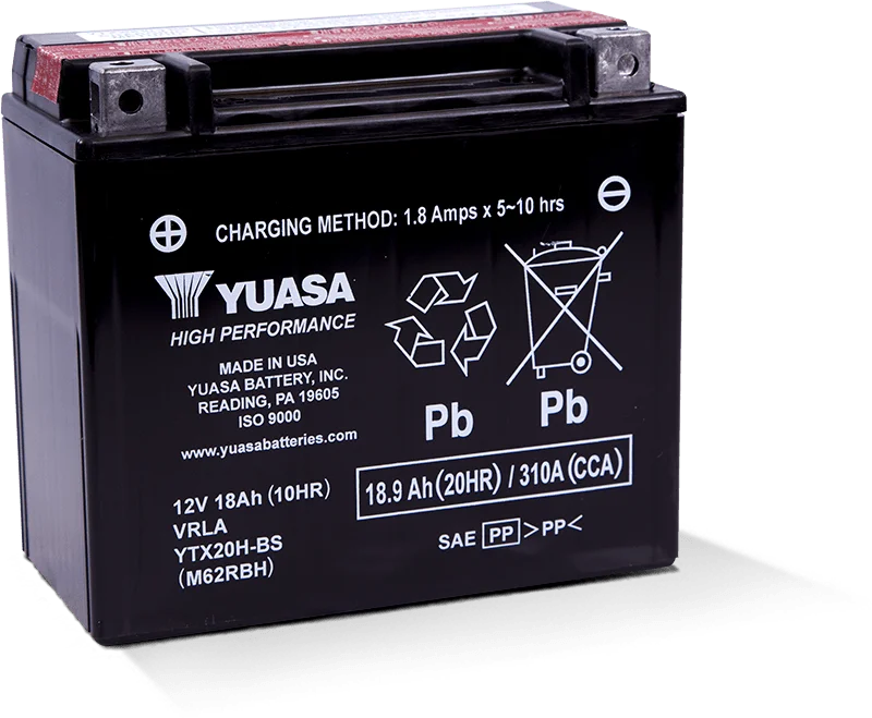 Yuasa YTX20H-BS High Performance AGM 12-Volt Battery w/Bottle - Side View