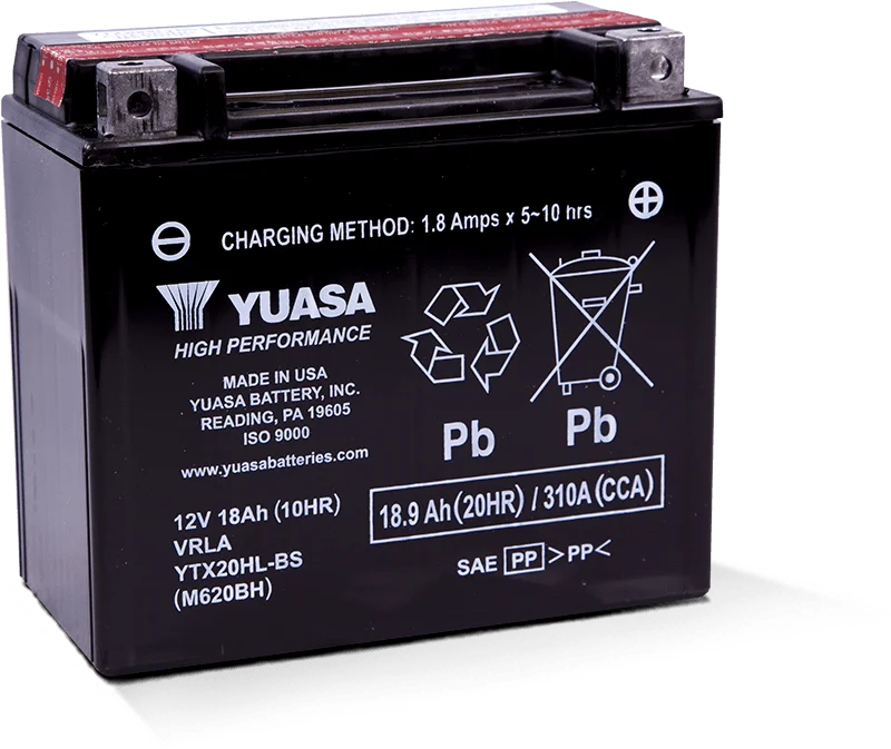 Yuasa YTX20HL-BS High Performance AGM Battery w/Bottle - Side View