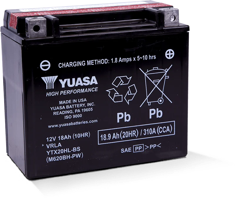 Yuasa YTX20HL-BS-PW High Performance AGM Battery w/Bottle - Side View