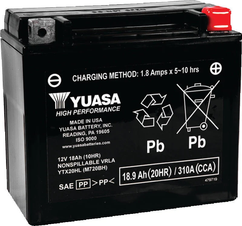 Yuasa YTX20HL Maintenance Free AGM 12-Volt Battery - Main Product View