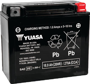 Yuasa YTX20L-BS Maintenance Free AGM 12-Volt Battery w/Bottle - Main Product View