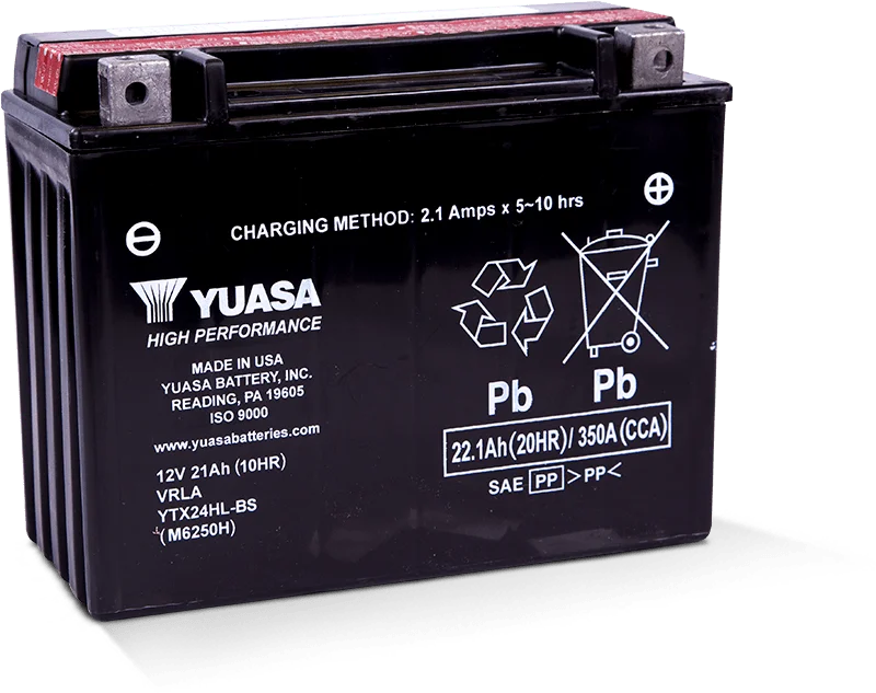 Yuasa YTX24HL-BS High Performance Maintenance Free AGM 12-Volt Battery w/Bottle - Side View