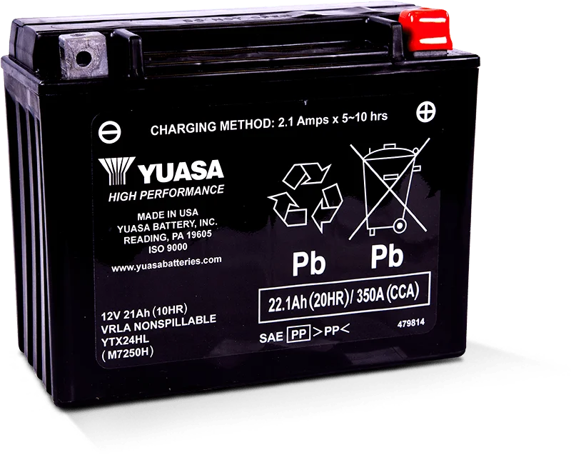 Yuasa YTX24HL Maintenance Free AGM 12-Volt Battery - Side View