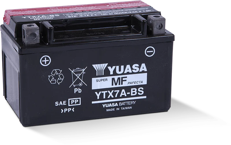 Yuasa YTX7A-BS Maintenance Free AGM 12-Volt Battery w/Bottle - Side View