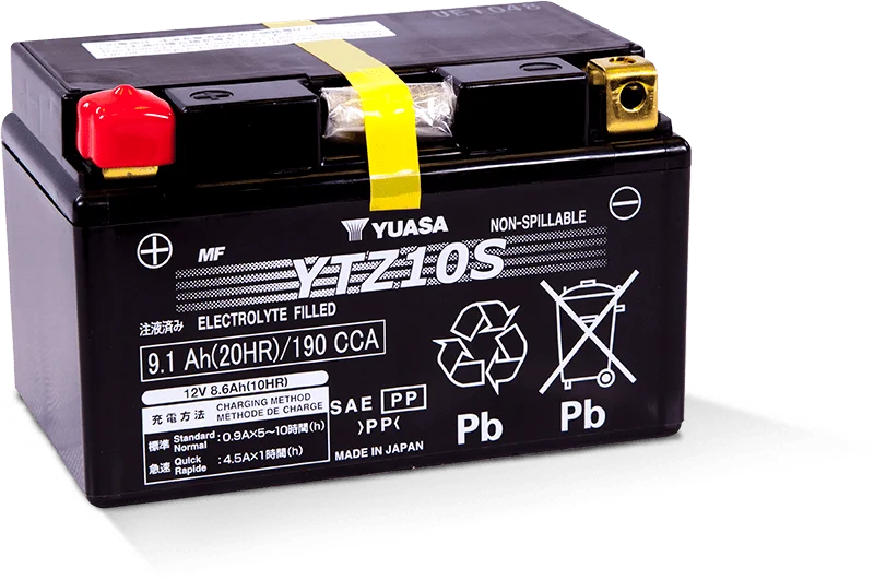 Yuasa YTZ10S Maintenance Free AGM 12-Volt Battery - Side View