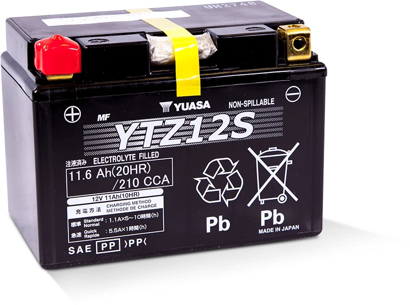 Yuasa YTZ12S Maintenance Free AGM 12-Volt Battery - Side View