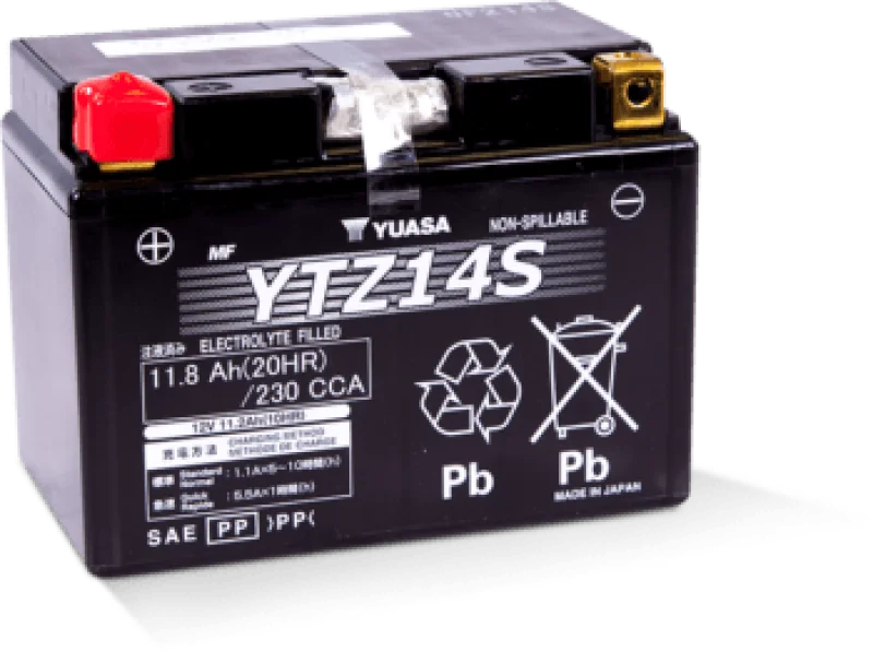 Yuasa YTZ14S Maintenance Free AGM 12-Volt Battery - Side View