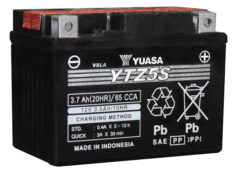 Yuasa YTZ5S-BS Maintenance Free AGM 12-Volt Battery w/Bottle - Side View