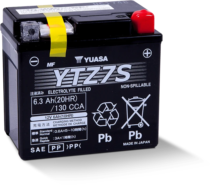 Yuasa YTZ7S Maintenance Free AGM 12-Volt Battery - Side View