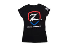 Load image into Gallery viewer, Zone Offroad Black Premium Cotton T-Shirt w/ Patriotic Zone Logos - Womens - XL - Side View
