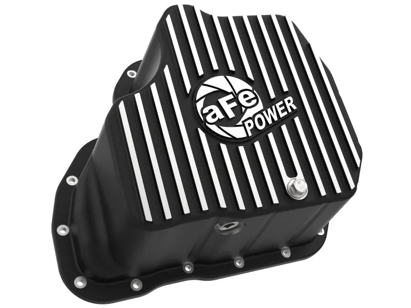 aFe 011-16 GM Diesel Trucks V8-6.6L LML Engine Oil Pan Black POWER Pro Series w/ Machined Fins - Side View