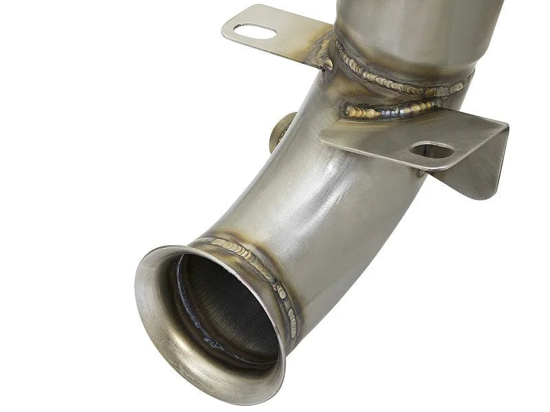 aFe 09-13 MINI Cooper S (R56) L4 1.6L (t) Twisted Steel Down Pipe 2-1/2in 304 Stainless Steel w/ Cat - Installation View