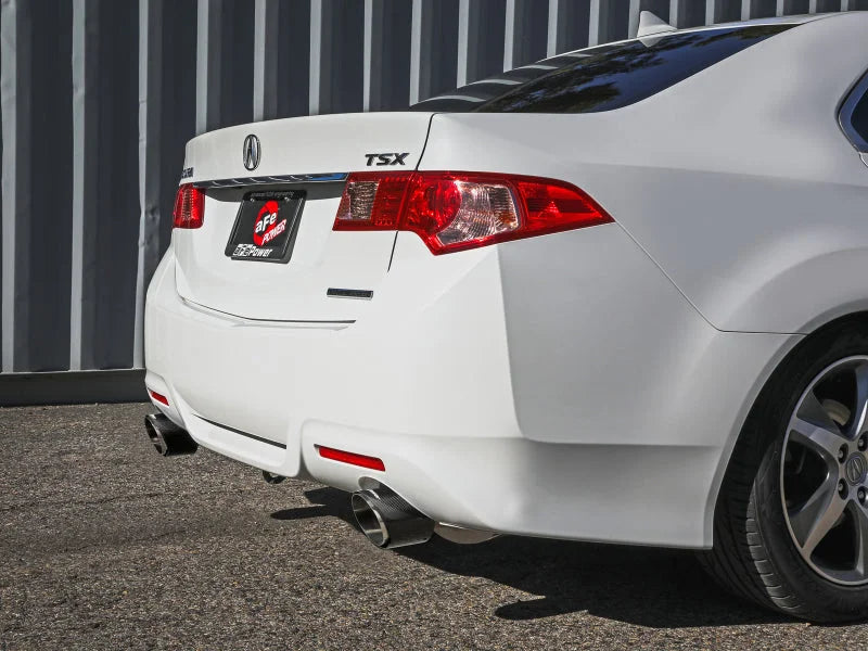 aFe 09-14 Acura TSX L4 2.4L Takeda 2-1/2in to 2-1/4in 304 SS Cat-Back Exhaust System w/ CF Tips - Back View