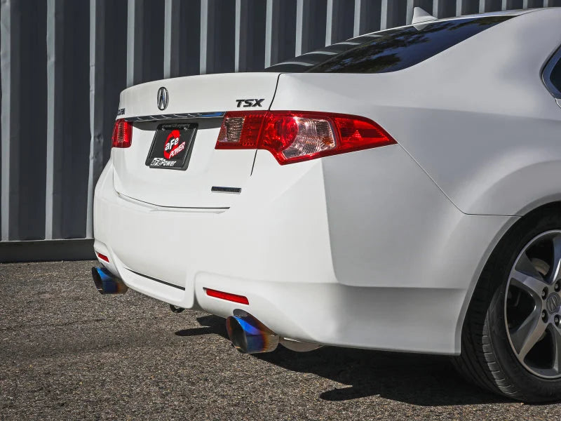 aFe 09-14 Acura TSX L4 2.4L Takeda 2-1/2in to 2-1/4in 304 SS Cat-Back Exhaust System w/BlueFlame Tip - Back View