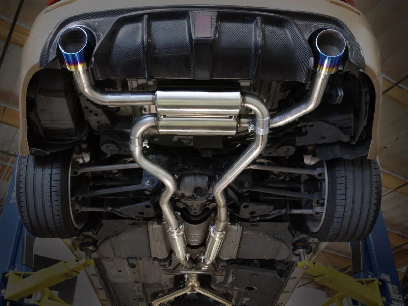 aFe 14-15 Infiniti Q50 V6 3.7L Takeda 2.5in 305 SS Cat Back Exhaust System w/ Black Tips - Side View