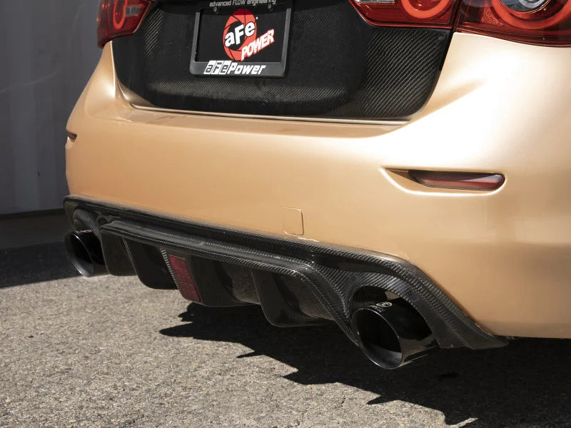 aFe 14-15 Infiniti Q50 V6 3.7L Takeda 2.5in 305 SS Cat Back Exhaust System w/ Black Tips - Back View