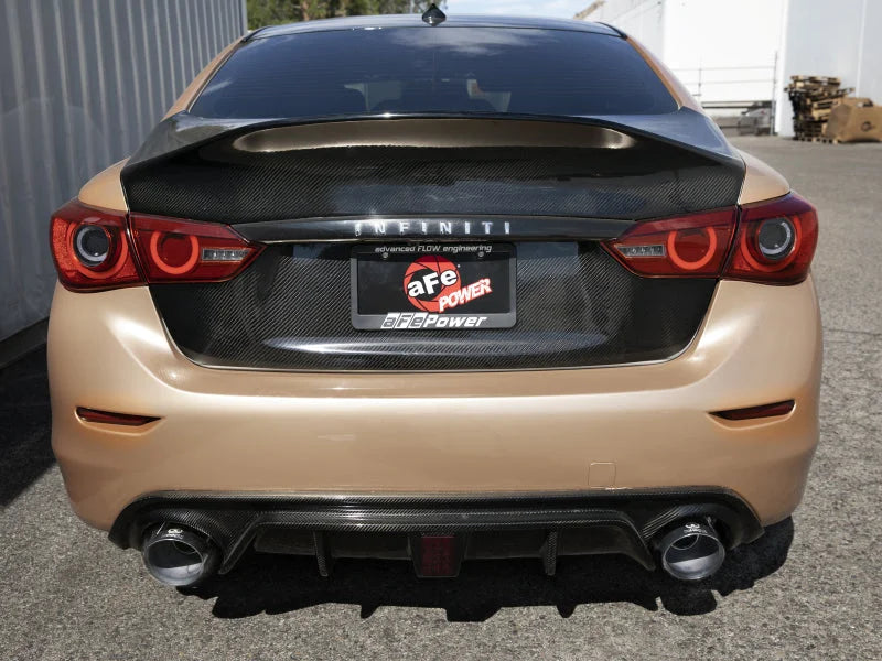 aFe 14-15 Infiniti Q50 V6 3.7L Takeda 2.5in 305 SS Cat Back Exhaust System w/ Black Tips - Installation View