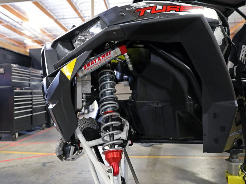 aFe 14-16 Polaris RZR 925/1000cc Sway-A-Way 2.5 Front Coilover Kit w/ Remote Reservoirs and Comp Adj - Side View