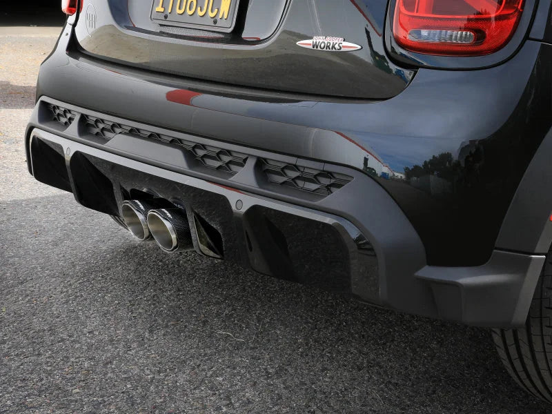 aFe 14-24 Mini Cooper S MACH Force-Xp 3in to 2-1/2in 304SS Cat-Back Exhaust w/ Carbon Fiber Tip - Side View