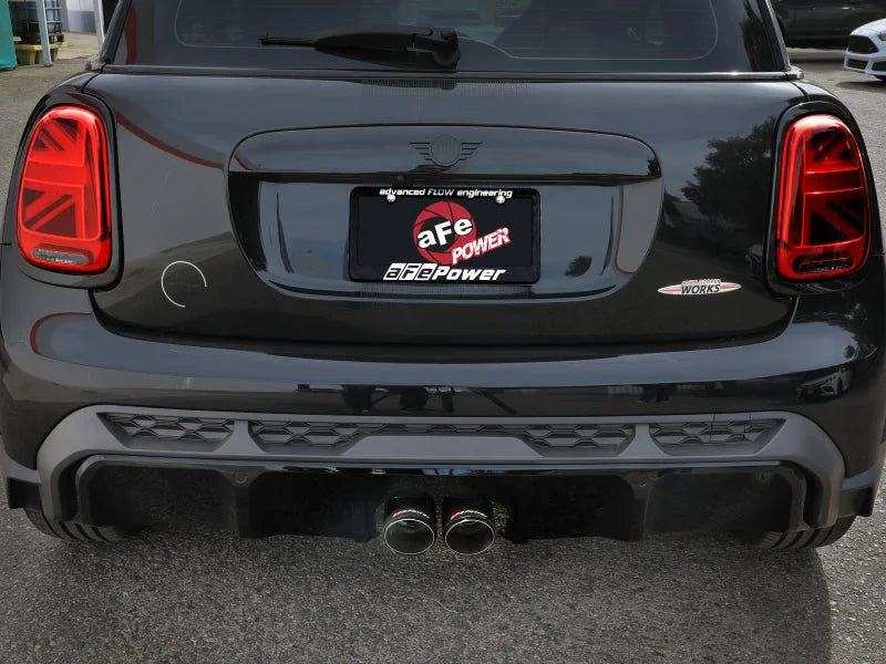 aFe 14-24 Mini Cooper S MACH Force-Xp 3in to 2-1/2in 304SS Cat-Back Exhaust w/ Carbon Fiber Tip - Back View