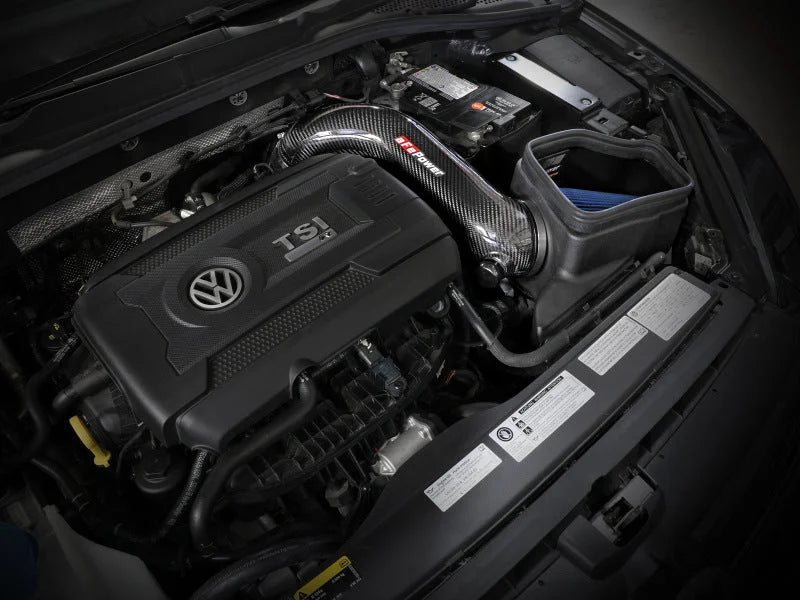 aFe 15-19 VW Golf R (MKVII) L4-2.0L (t) Track Series Carbon Fiber Intake System w/ Pro 5R Filter - Side View