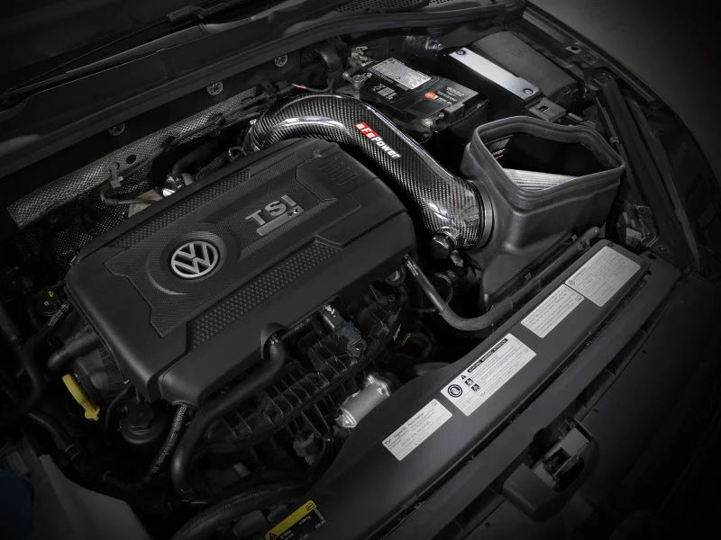 aFe 15-19 VW Golf R (MKVII) L4-2.0L (t) Track Series Carbon Fiber Intake System w/ Pro DRY S Filter - Side View