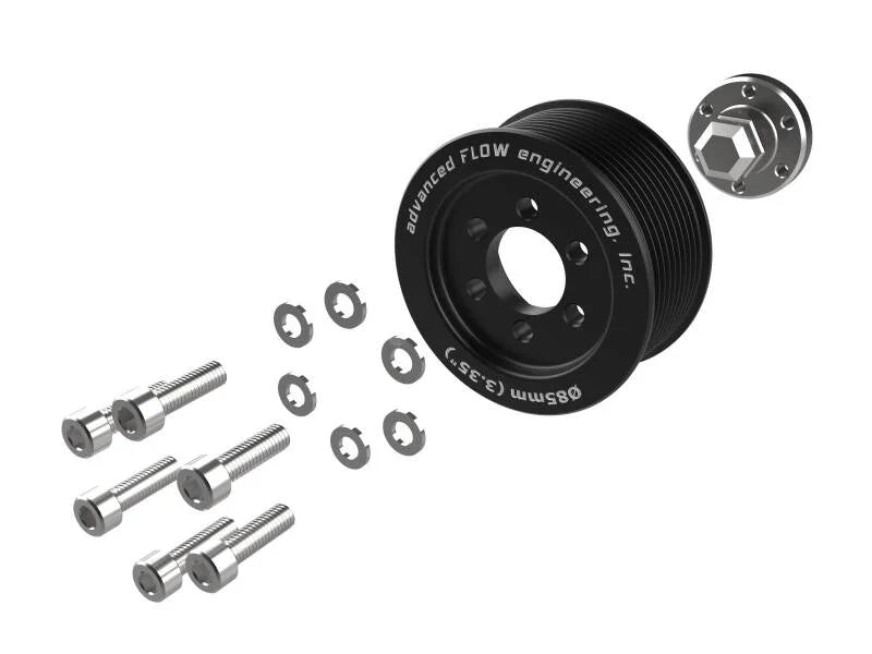 aFe 15-23 Dodge Challenger / 15-23 Dodge Charger SRT Hellcat 3.35in Supercharger Power Pulley Kit - Back View