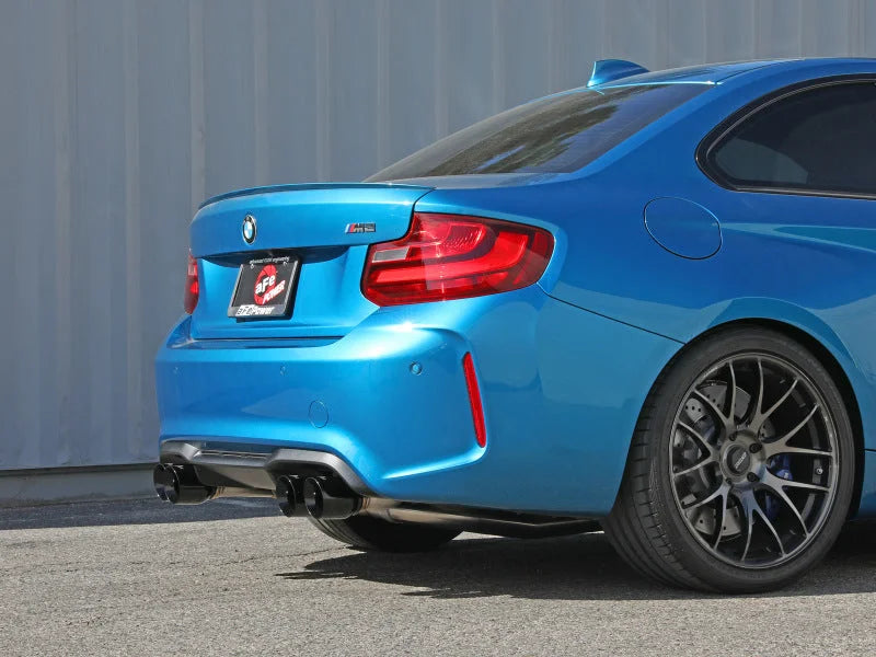 aFe 16-18 BMW M2 L6-3.0L MACH Force-Xp 3in to 2.5in 304 SS Cat-Back Exhaust System-Quad Black Tips - Side View