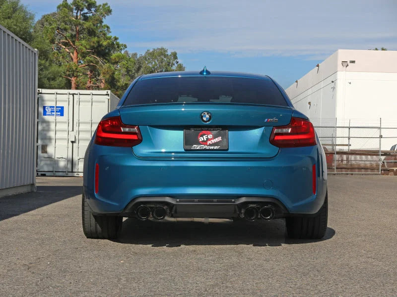 aFe 16-18 BMW M2 L6-3.0L MACH Force-Xp 3in to 2.5in 304 SS Cat-Back Exhaust System-Quad Black Tips - Back View