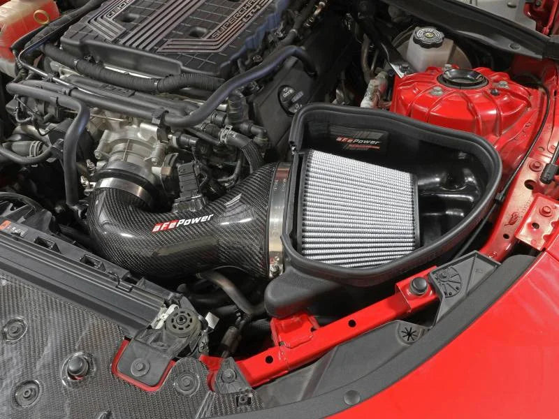 aFe 17-12 Chevrolet Camaro ZL1 (6.2L-V8) Track Series Carbon Fiber CAI System w/ Pro-DRY S Filters - Side View