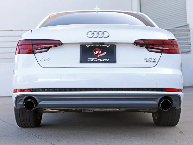 aFe 17-19 Audi A4 (B9) MACH Force-Xp 3in to 2.5in 304 SS Cat-Back Exhaust System-Dual Carbon Tips - Back View