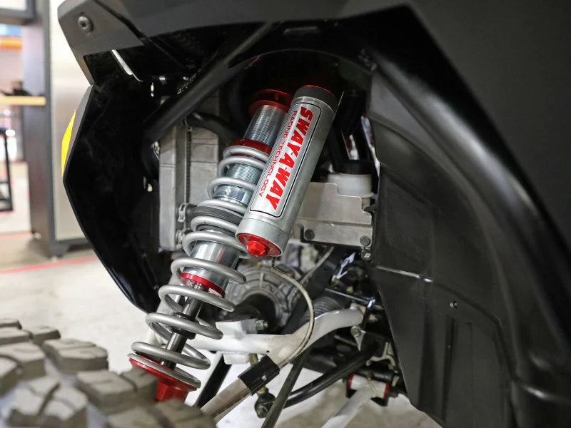 aFe 17-19 Polaris RZR 925/1000cc Sway-A-Way 2.5 Front Coilover Kit w/ PB Reservoirs and Comp Adj - Side View
